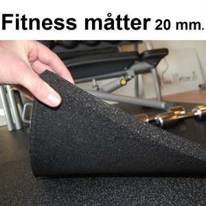 20 mm sort Fitness standard gummimåtte i format 100x100 cm. 